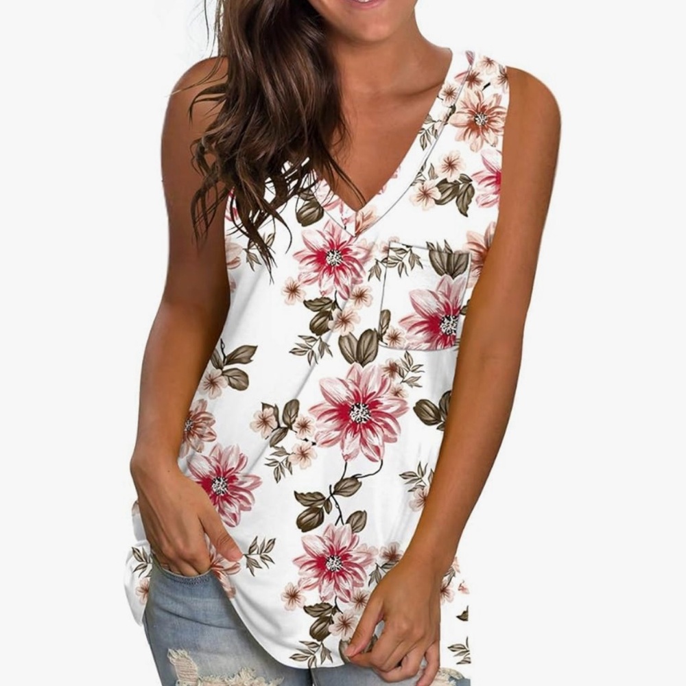 Women’s Floral V neck pocket tank